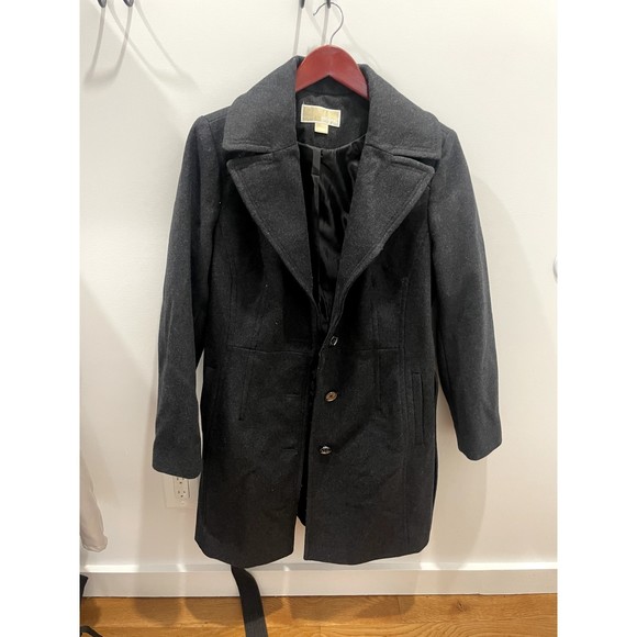 Michael Kors Jackets & Blazers - Michael Kors Womens Large Trenchcoat Jacket Grey  3/4 Length Wool Blend Belted